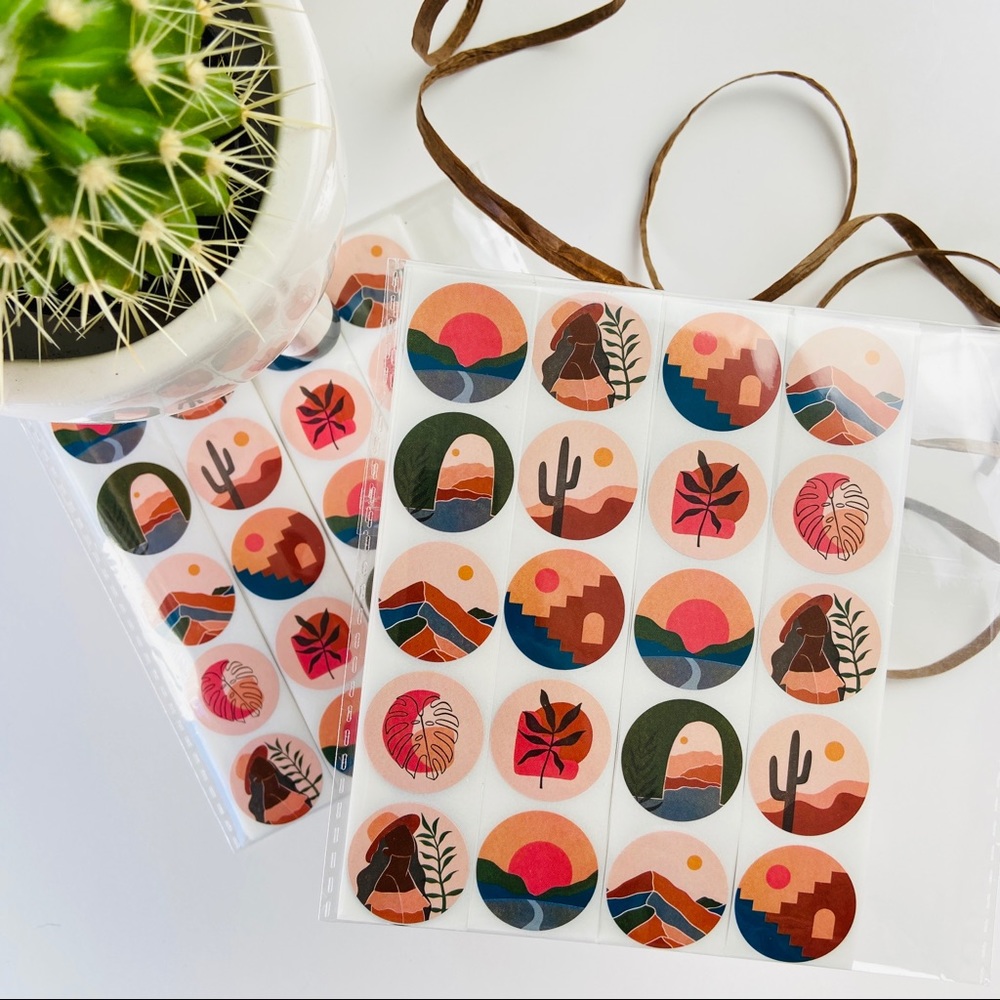 200 Desert Theme Stickers. Boho Arizona Design. Gift Wrapping  Envelope Seal.